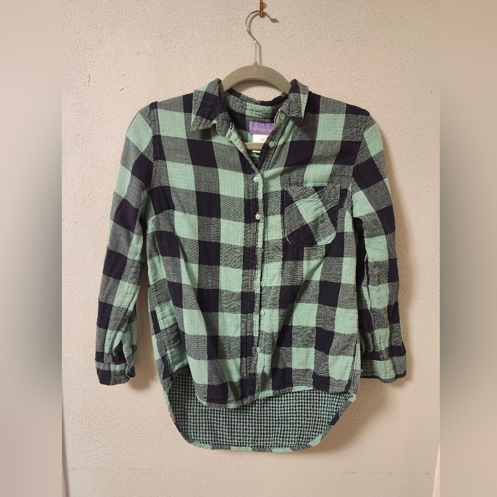 Green and Black Plaid Casual Button Down Shirt